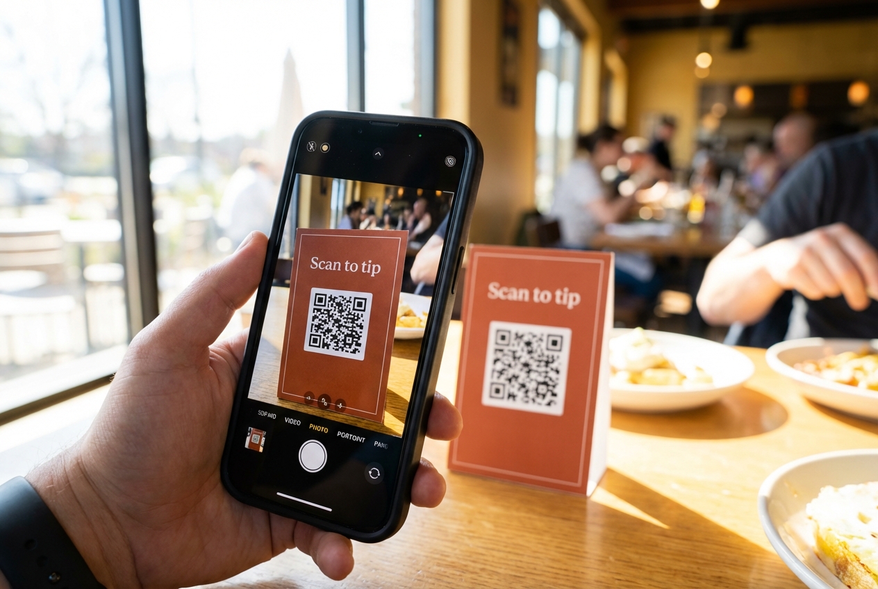 Customer scanning QR code